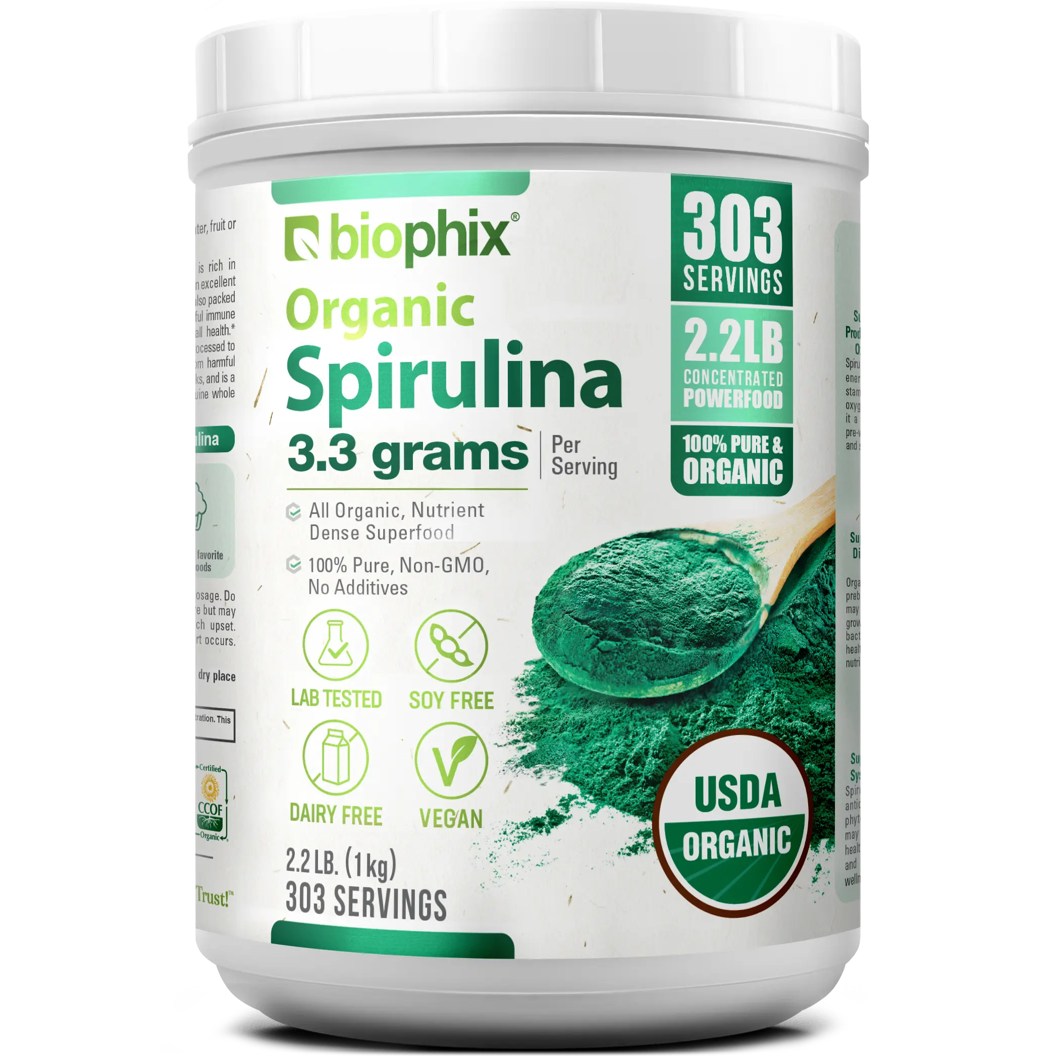 spirulina plant fertilizer biophix Spirulina USDA Certified Organic Powder 2.2 Lbs 1 kg