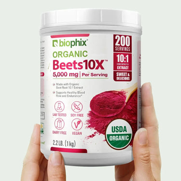 Biophix Beets10X Organic Beet Root Powder Hand View Natural Energy Heart Health
