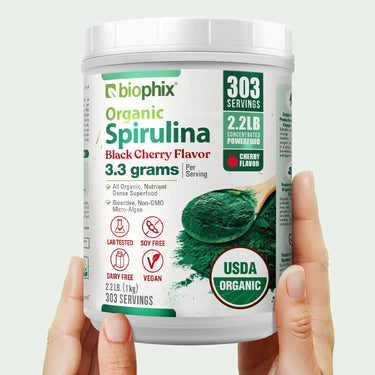 Biophix Black Cherry Spirulina 2.2 lbs Hand View Great Tasting No Fishy Taste
