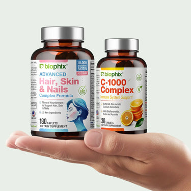 Hair Skin and Nails Complex Formula 180 Caplets with Free Vitamin C-1000 30 Tablets biophix Health and Beauty