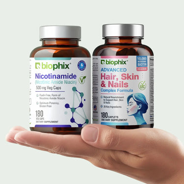 Biophix Nicotinamide Hair Skin Nails Kit Hand View B3 Biotin Collagen Beauty Bundle