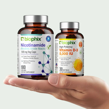 Biophix Nicotinamide D3 Bundle Hand View Skin B3 Vitamin D Wellness Value Kit