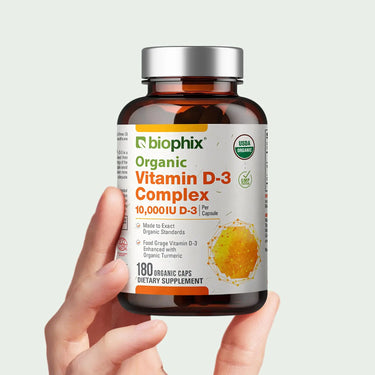 Biophix Organic D3 10000 IU Turmeric 180 Caps Hand View Bone Immune Joint Support