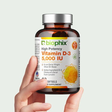 Biophix Vitamin D3 5000 IU 30 Softgels Hand View Bone Immune Wellness Support