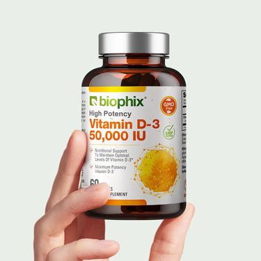 Biophix Vitamin D3 50000 IU 60 Tablets Hand View Severe D Deficiency Clinical Support