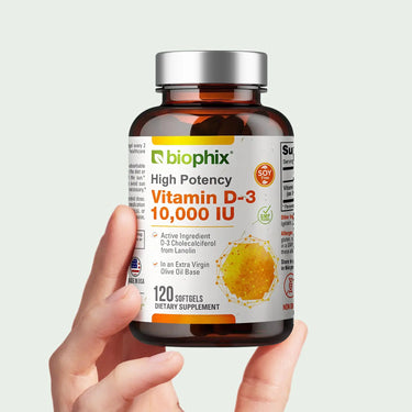 Biophix Vitamin D3 5000 IU 120 Softgels Hand View Bone Density Immune Wellness