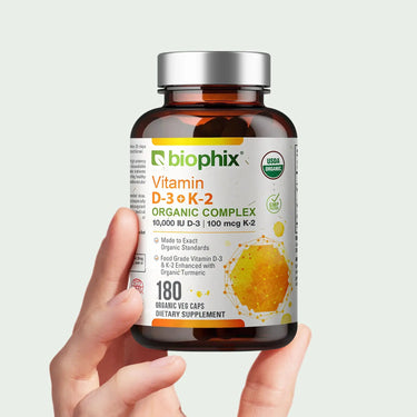 Biophix D3 K2 Turmeric 180 Caps Hand View Bone Cardiovascular Joint Wellness
