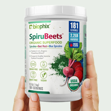 Biophix Spirubeets 2.2 lbs Hand View Spirulina Beet Root Dual Superfood Blend
