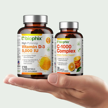 Biophix Vitamin D3 5000 IU C-1000 Bundle Hand View Bone Immune Wellness Value Kit