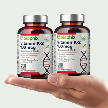 Biophix Vitamin K2 MK-4 100 mcg 2 Pack Hand View Bone Cardiovascular Value Bundle
