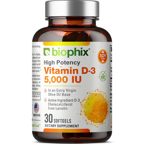 Vitamin D-3 5000 IU High-Potency 30 Softgels biophix