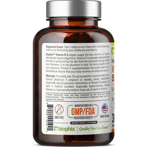 Vitamin D-3 5000 IU High-Potency 30 Softgels biophix
