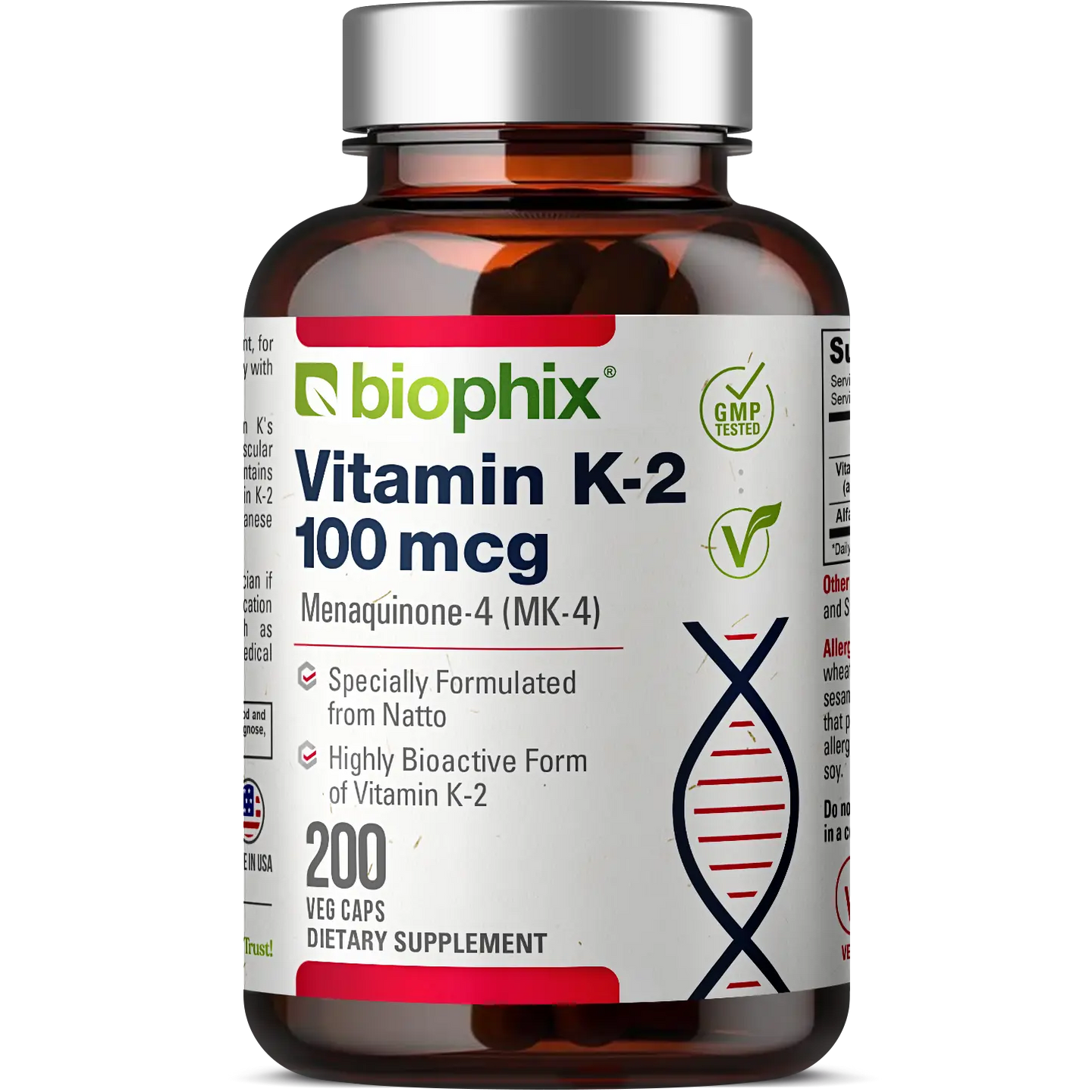 Vitamin K2 MK-4 High-Potency 100 mcg 200 Vegetarian Capsules biophix