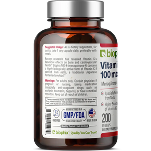 Vitamin K2 MK-4 High-Potency 100 mcg 200 Vegetarian Capsules biophix