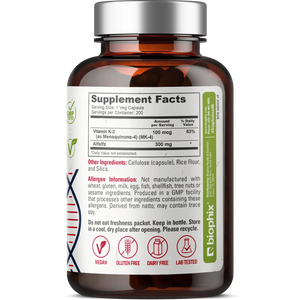 Vitamin K2 MK-4 High-Potency 100 mcg 200 Vegetarian Capsules biophix
