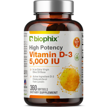 Load image into Gallery viewer, Vitamin D-3 5000 IU High-Potency 360 Softgels Biophix