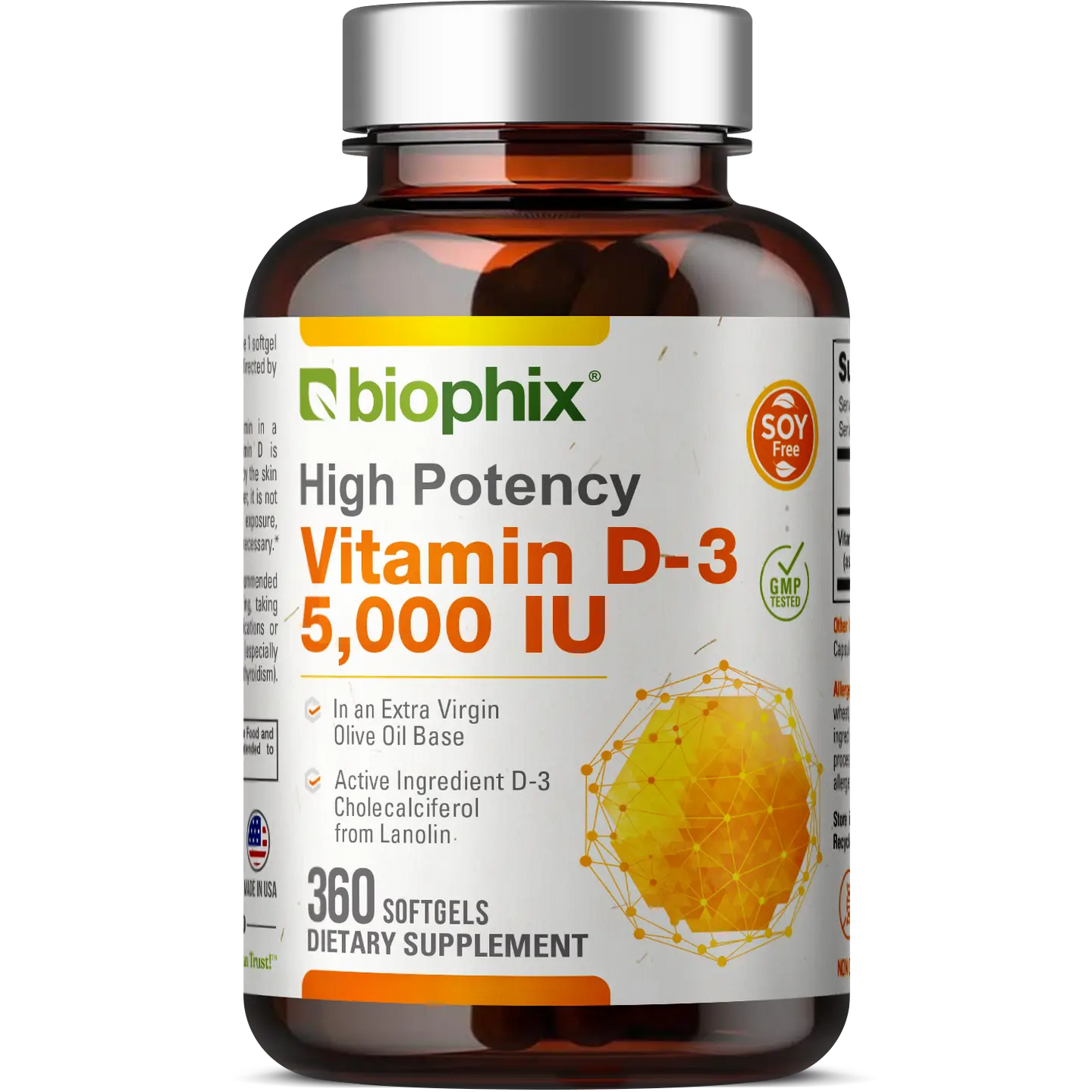 Vitamin D-3 5000 IU High-Potency 360 Softgels Biophix