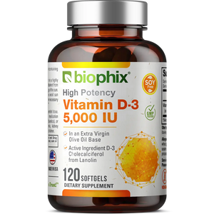 Vitamin D-3 5000 IU High-Potency 120 Softgels biophix