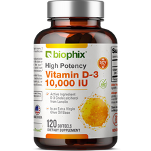 Load image into Gallery viewer, Vitamin D-3 10000 IU High-Potency 120 Softgels