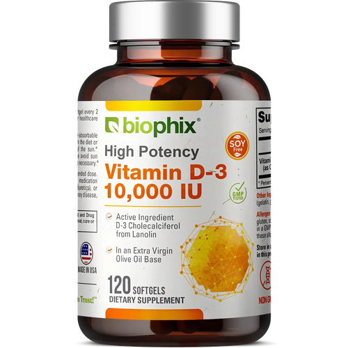 Vitamin D-3 10000 IU High-Potency 120 Softgels biophix