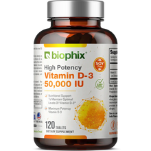 Load image into Gallery viewer, Vitamin D-3 50000 IU High-Potency 120 Tablets biophix