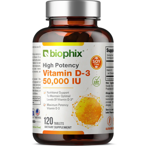 Vitamin D-3 50000 IU High-Potency 120 Tablets biophix