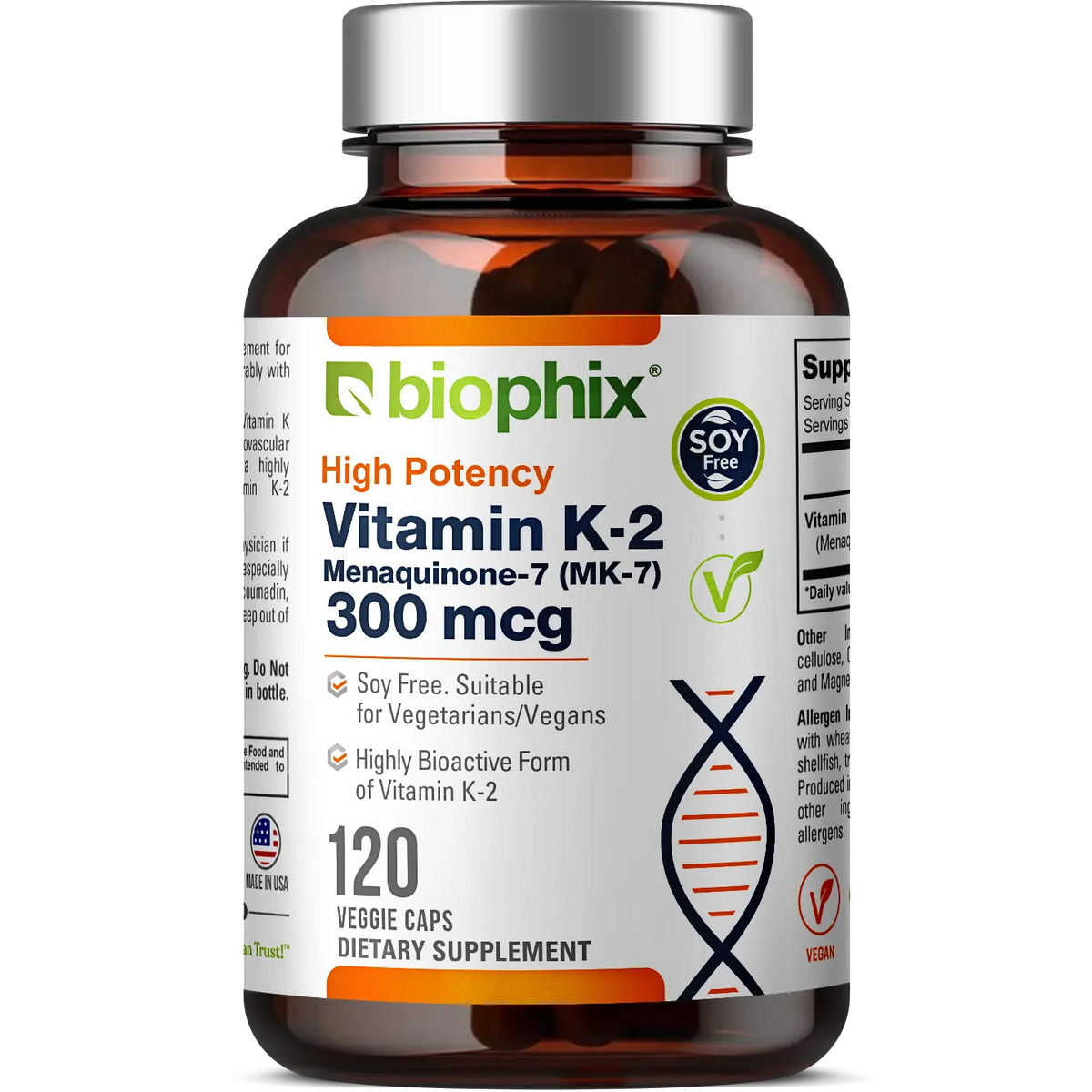 Vitamin K2 MK-7 - 300 mcg 120 Veggie Caps – Biophix