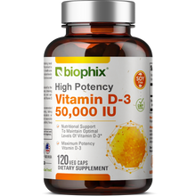 Load image into Gallery viewer, Vitamin D-3 50000 IU High-Potency 120 Vegetarian Capsules