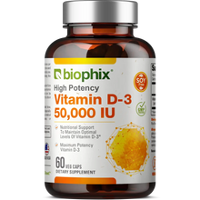 Load image into Gallery viewer, Vitamin D-3 50000 IU High-Potency 60 Vegetarian Capsules biophix