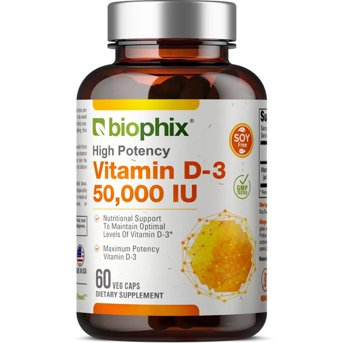 Vitamin D-3 50000 IU High-Potency 60 Vegetarian Capsules biophix