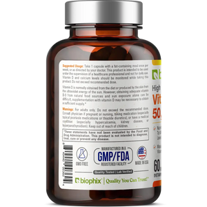 Vitamin D-3 50000 IU High-Potency 60 Vegetarian Capsules biophix