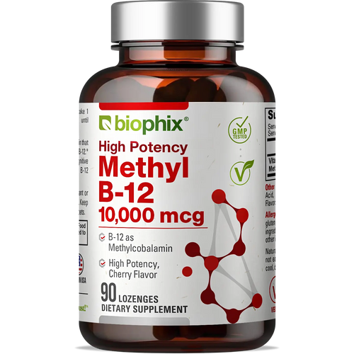 Methyl B-12 Extra Strength 10000 mcg 90 Vegan Lozenges - Cherry Flavor biophix