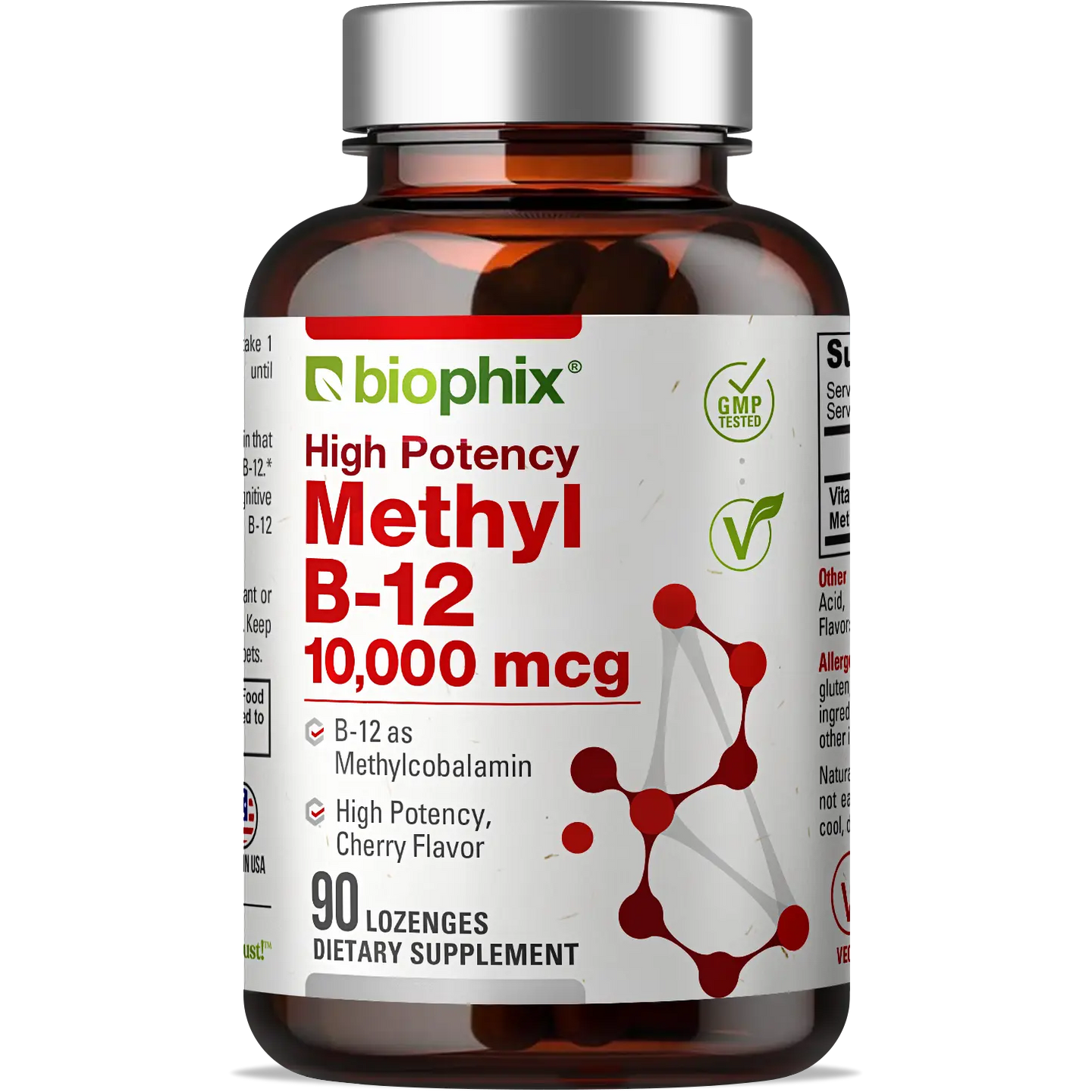 Methyl B-12 Extra Strength 10000 mcg 90 Vegan Lozenges - Cherry Flavor biophix