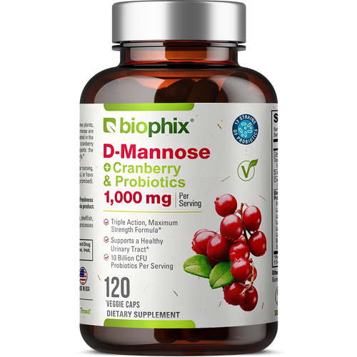 biophix D-Mannose Plus Cranberry and Probiotics 1000 mg 120 Vegetarian Capsules
