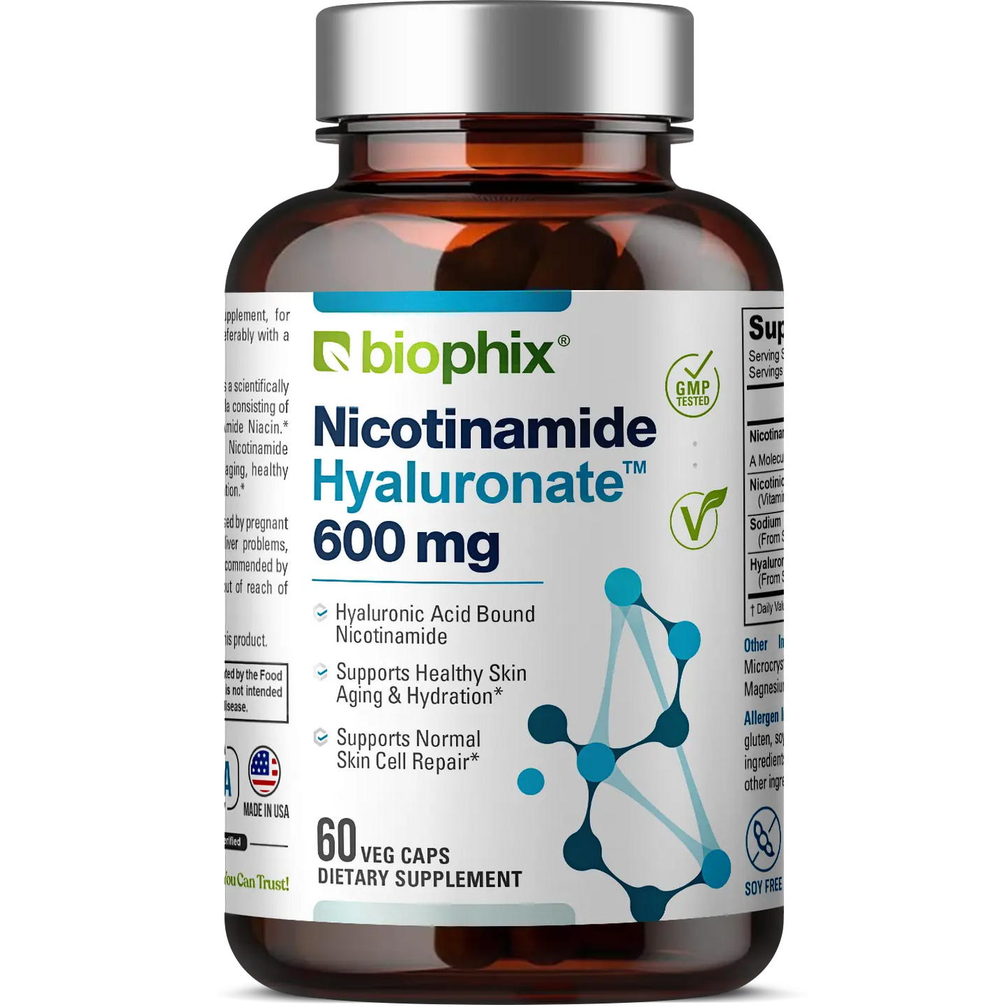 Nicotinamide Hyaluronate 600 mg 60 Vegetarian Capsules biophix