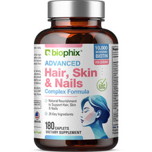 Load image into Gallery viewer, biophix Hair Skin and Nails Complex 180 Caplets with 10,000 mcg Biotin