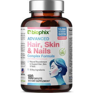 biophix Hair Skin and Nails Complex 180 Caplets with 10,000 mcg Biotin biophix