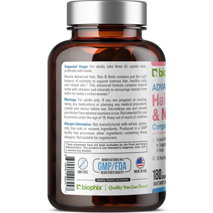 biophix Hair Skin and Nails Complex 180 Caplets with 10,000 mcg Biotin biophix