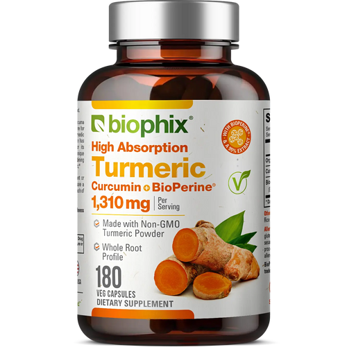 biophix Organic Turmeric Curcumin 1310 mg 180 Vegetarian Capsules with BioPerine biophix