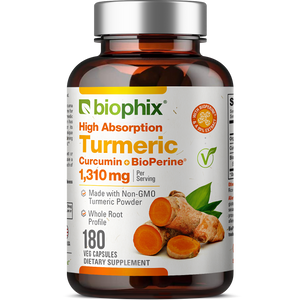 biophix Organic Turmeric Curcumin 1310 mg 180 Vegetarian Capsules with BioPerine