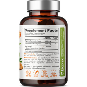 biophix Organic Turmeric Curcumin 1310 mg 180 Vegetarian Capsules with BioPerine