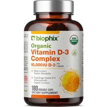 Load image into Gallery viewer, biophix Organic Vitamin D-3 Complex 10000 IU 180 Vegetarian Capsules with Turmeric biophix