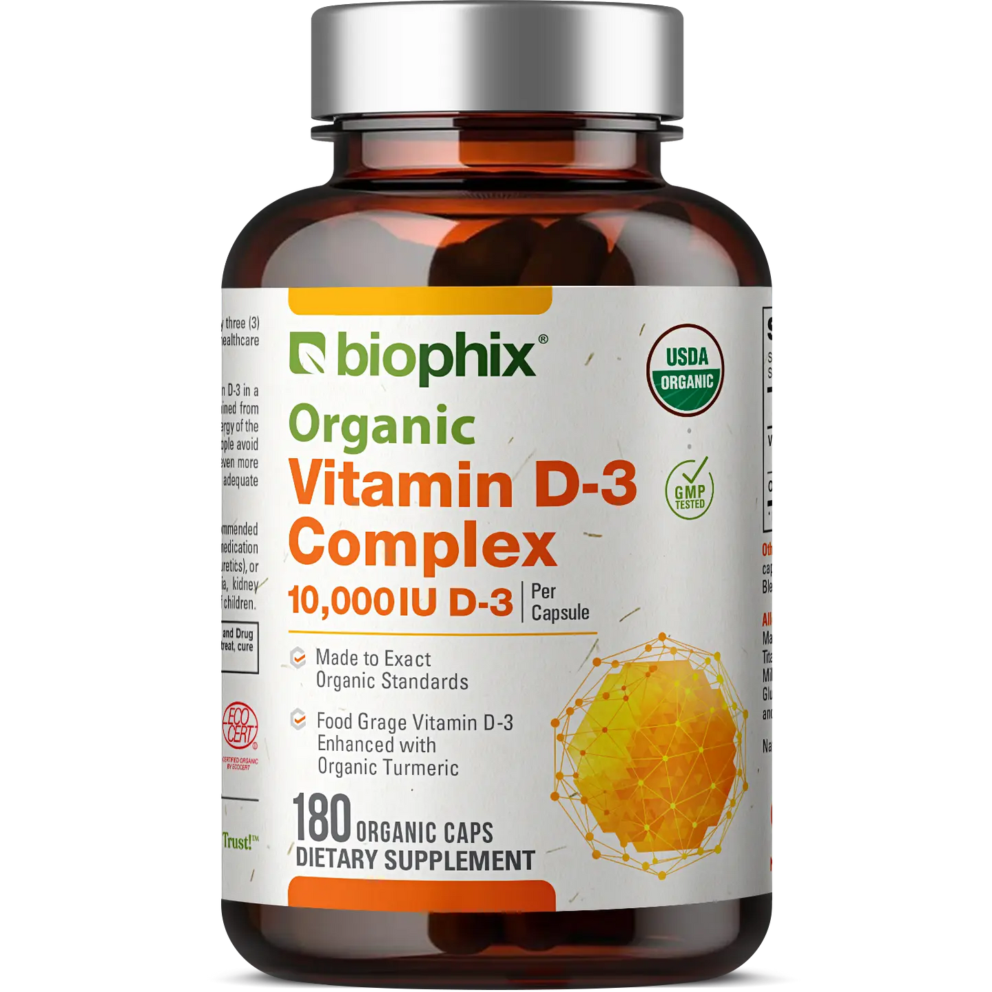 biophix Organic Vitamin D-3 Complex 10000 IU 180 Vegetarian Capsules with Turmeric biophix