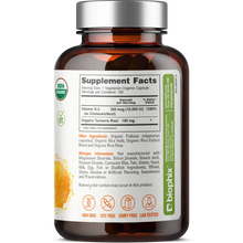 Load image into Gallery viewer, biophix Organic Vitamin D-3 Complex 10000 IU 180 Vegetarian Capsules with Turmeric biophix
