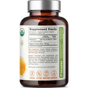 biophix Organic Vitamin D-3 Complex 10000 IU 180 Vegetarian Capsules with Turmeric biophix