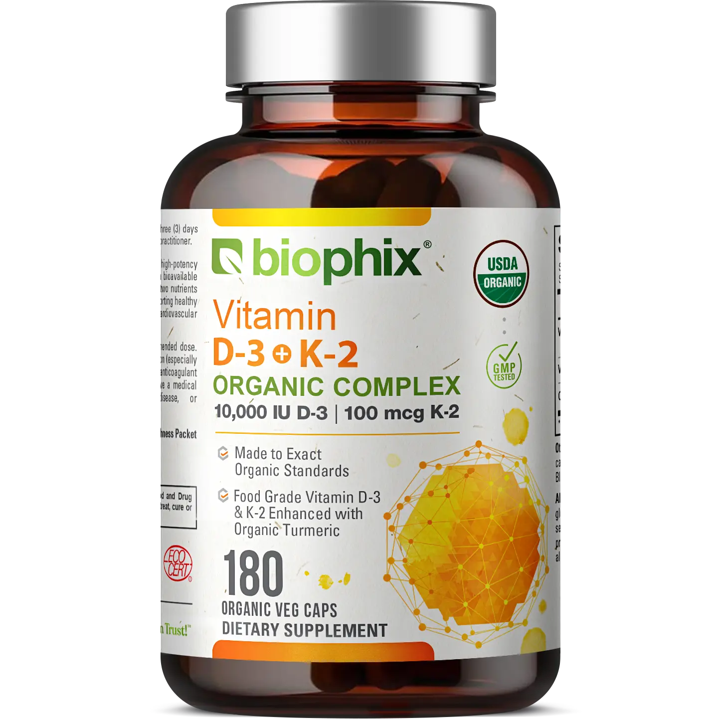 Vitamin D-3 + K2 USDA Organic Complex 180 Veggie Caps – Biophix
