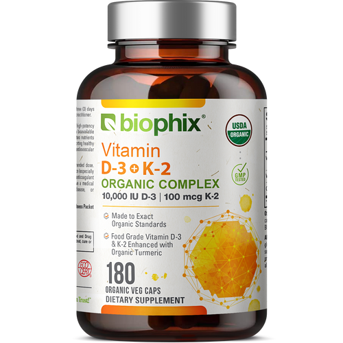 biophix Organic Vitamin D-3 K2 Turmeric 180 Vegetarian Capsules