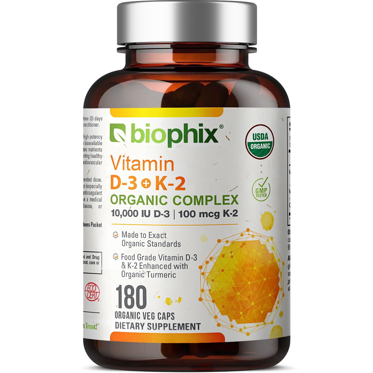 biophix Organic Vitamin D-3 K2 Turmeric 180 Vegetarian Capsules