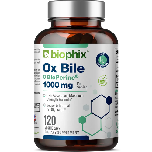 biophix Ox Bile 1000 mg with BioPerine 120 Veggie Capsules biophix