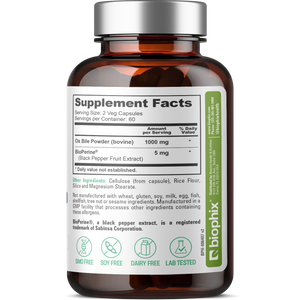 biophix Ox Bile 1000 mg with BioPerine 120 Veggie Capsules